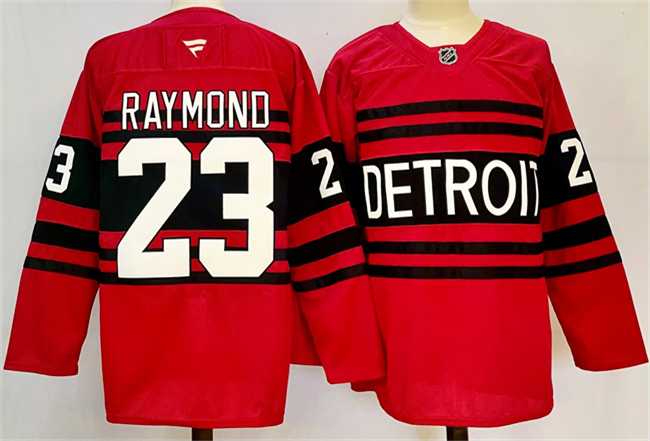 Men%27s Detroit Red Wings #23 Lucas Raymond Red 2024-25 Reverse Retro Stitched Jersey